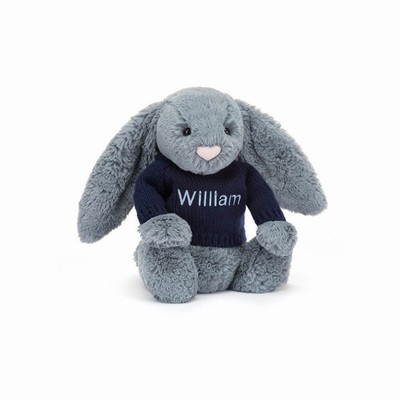 Jellycat Bashful Dusky Blue Conejo with Navy Jumper | NZXV-21507